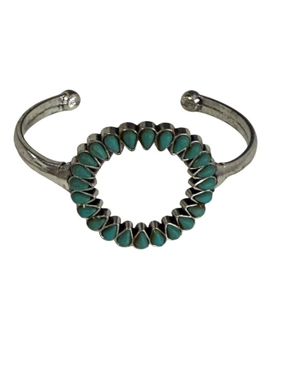 Vintage Turquoise Color Teardrop Cluster Openwork Cuff Bracelet Southwestern Sty